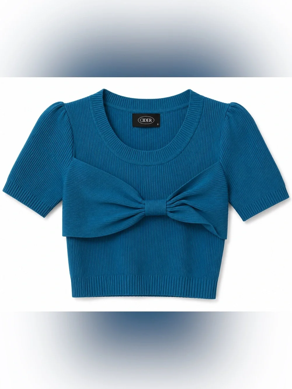 CIDER Ribbed Bow-Front Cropped Sweater- S